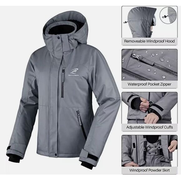 Women's Waterproof Sky Jacket Windproof Hooded Raincoat For Winter  Gray Large - Picture 8 of 16